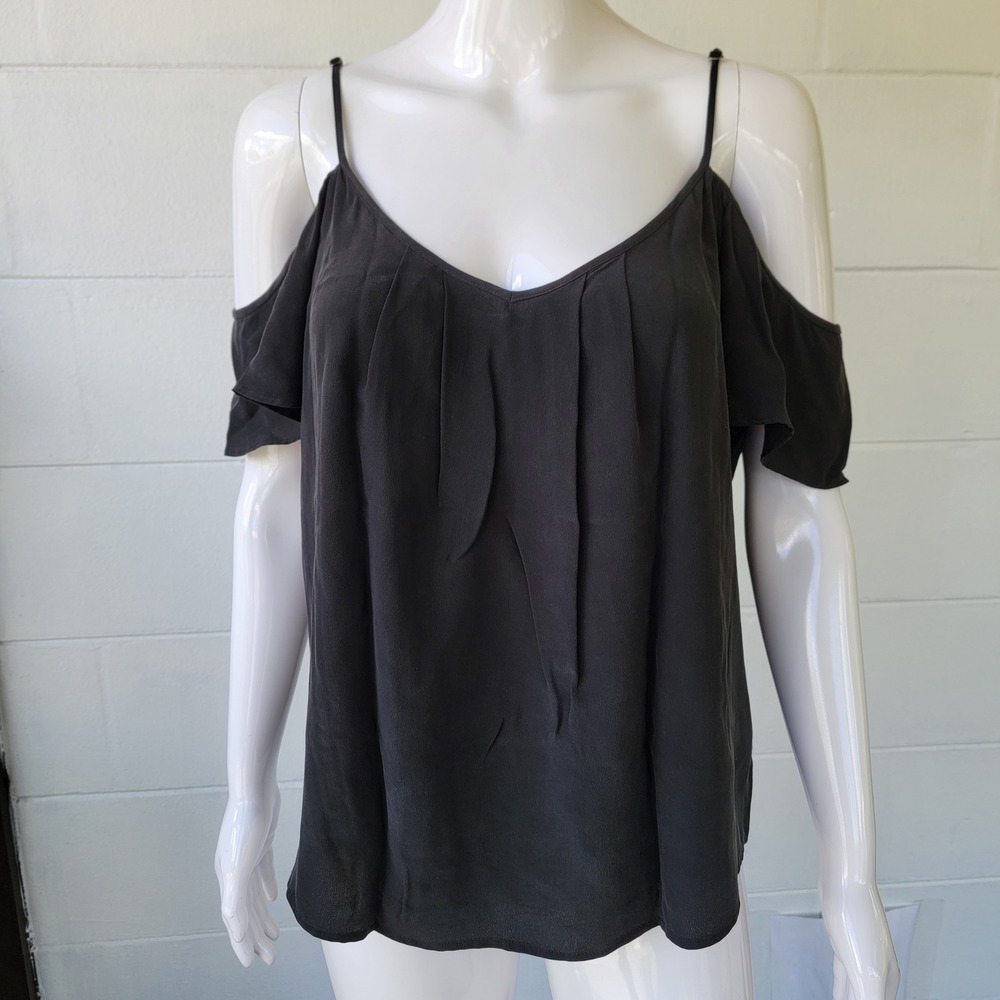 Joie Cold Shoulder Black Blouse Women's M Silk Minimalist Romantic Pleated